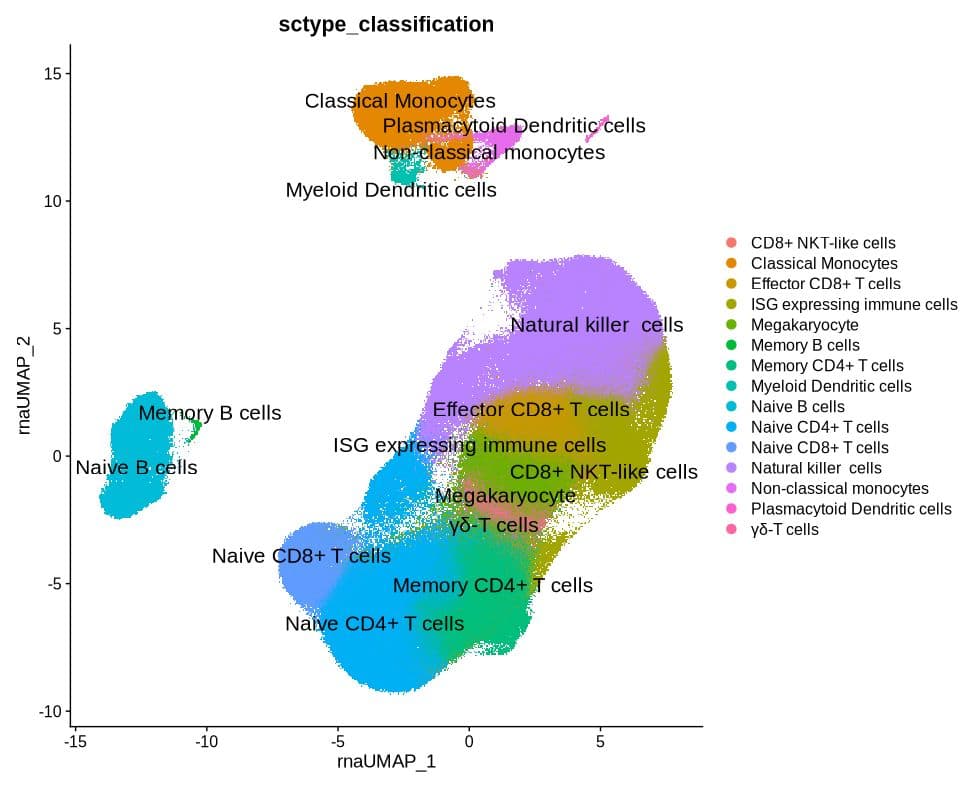 UMAP of PBMCs from TB case–control CITE-seq